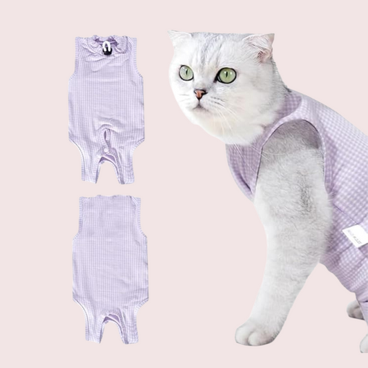 Purple Plaids Cat Recovery Suit(Neck 24-30CM)