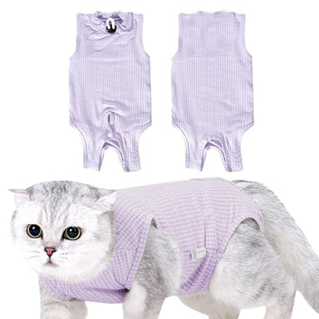 Purple Plaids Cat Recovery Suit(Neck 24-30CM)