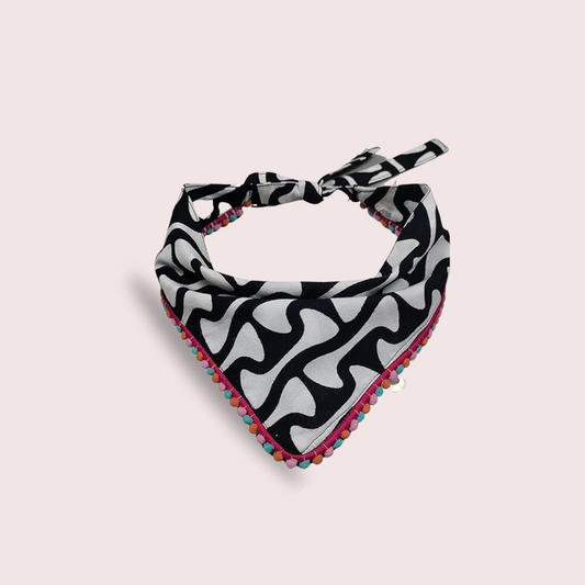 Cotton Printed Bandana Dog Scarf (Black White)