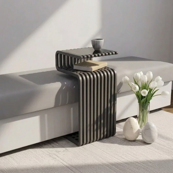 LuxeC Shaped Solid Wood Sofa Side Table - Furely