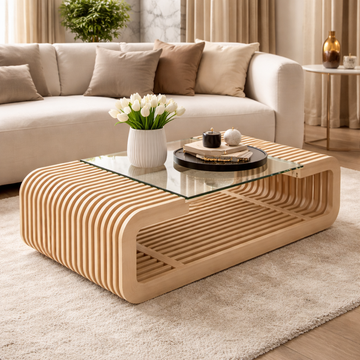 Wooden Coffee Table with Glass Top