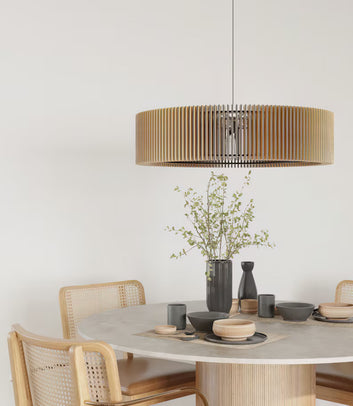 Modern Wooden Ring Pendant Light for Living Room