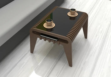 Wooden Coffee Table with Glass Top - Furely