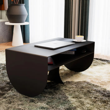 Curved Solid Wood Coffee Table with Storage – Furely