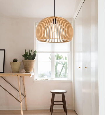 Wooden Dome Pendant Light  , Hanging Ceiling Fixture – Furely